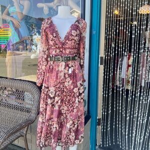 Altar'd State Floral Lace-Up Dress - Pink and Brown